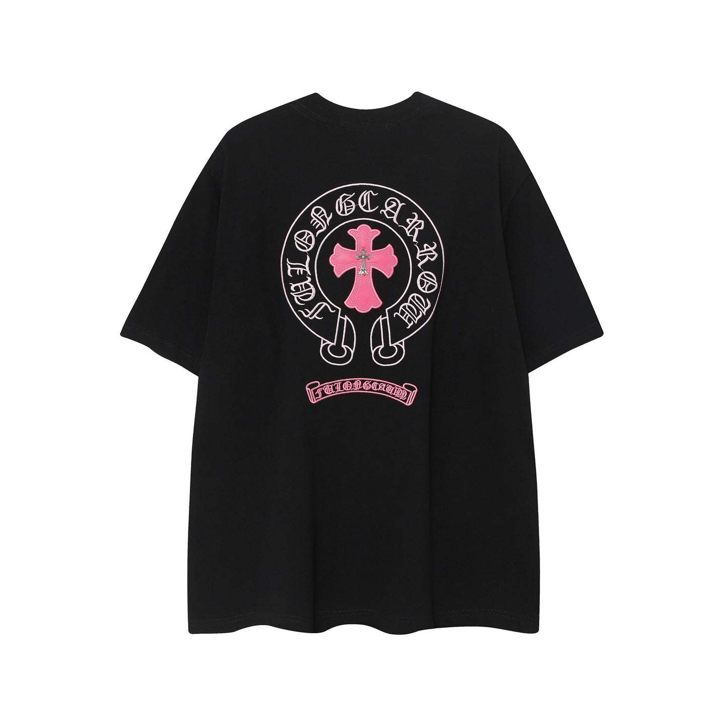 2025 New CHRM Heart Cross Sanskrit Patch Print Embroidery Loose Short Sleeve for Men and Women