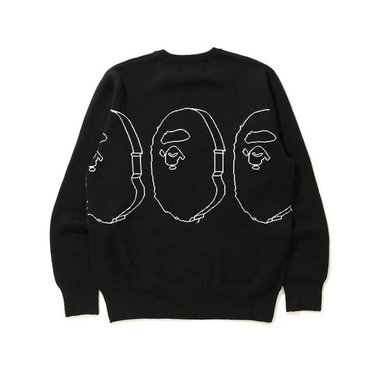 Trendy Brand Knitted Sweater Ape Head Round Neck Pullover Printed Casual Loose Fit Autumn Winter Top