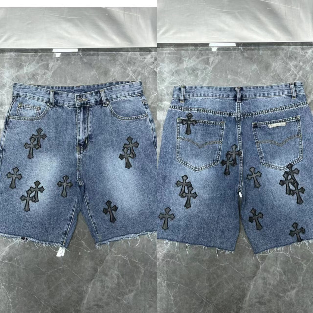 26ss Ch Heavy Industry Cross Patch Denim Shorts Couple Shorts