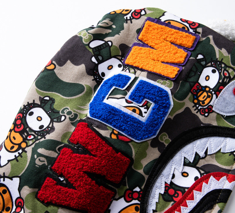 Men's Sweatshirt Shark Cartoon Camouflage Hello Kitty Casual Loose Hooded Top Women's Jacket