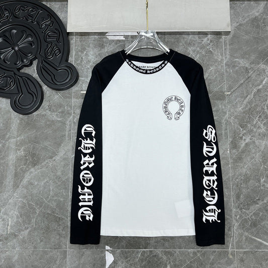Ch Hearts 25ss Trendy Brand Unisex Pure Cotton Large Horse Hoof Color Block Raglan Long Sleeve T-Shirt