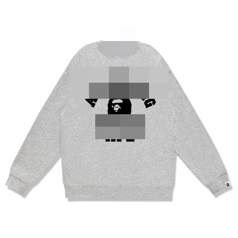 GMabcd Terry Sweatshirt for Men, Autumn and Winter Long Sleeve Letter Print Loose Round Neck Pullover Casual Top Trendy