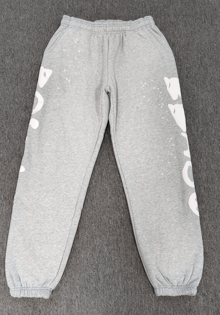 [Fleece Lined]Young Thug American Style Brand Sp5DER 555555 Spider Web Foam Print Casual Unisex Sweatpants