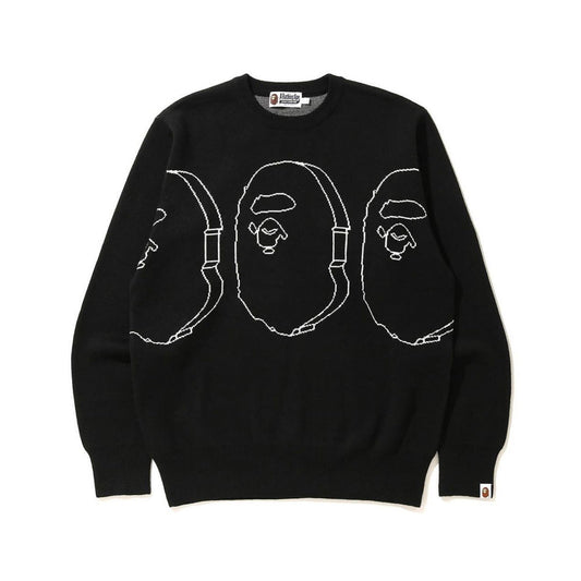 Trendy Brand Knitted Sweater Ape Head Round Neck Pullover Printed Casual Loose Fit Autumn Winter Top
