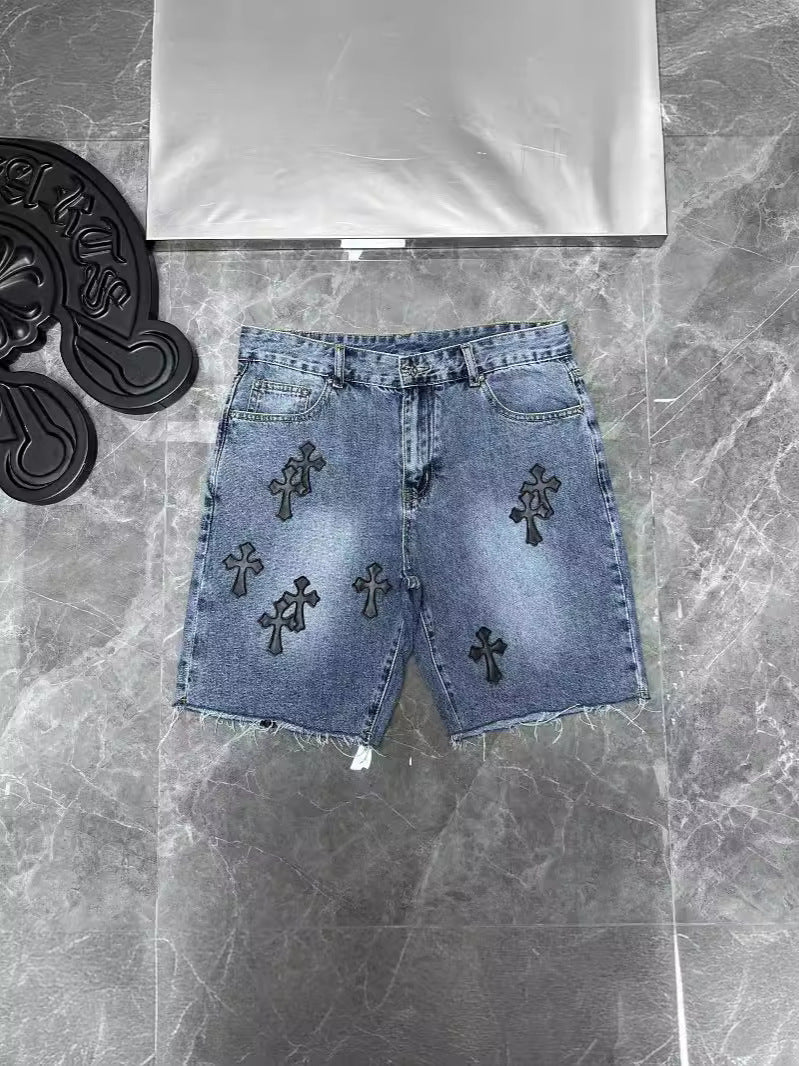 26ss Ch Heavy Industry Cross Patch Denim Shorts Couple Shorts