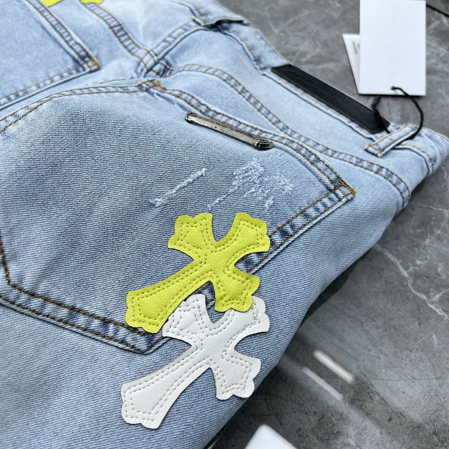 26ss Ch Heavy Industry Cross Patch Denim Shorts Couple Shorts