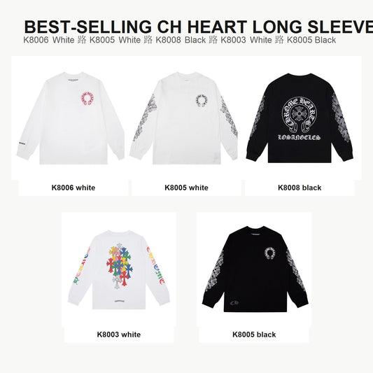 Ch Heart best-selling long sleeve T-shirt styles: K8006 white, K8005 white, K8008 black, K8003 white, K8005 black