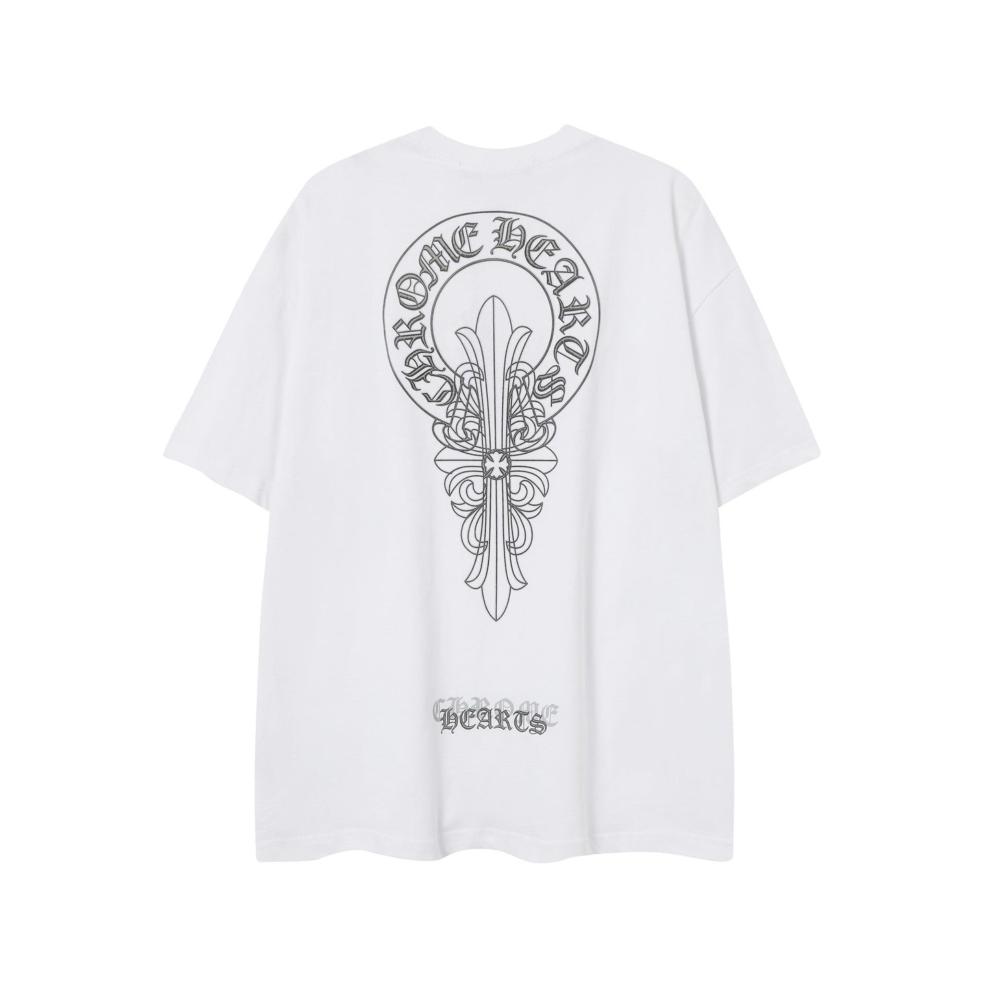 2025 New CHRM Heart Cross Sanskrit Patch Print Embroidery Loose Short Sleeve for Men and Women(2)