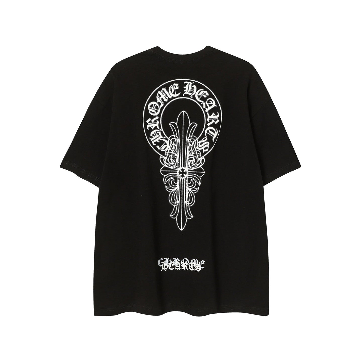 2025 New CHRM Heart Cross Sanskrit Patch Print Embroidery Loose Short Sleeve for Men and Women(2)