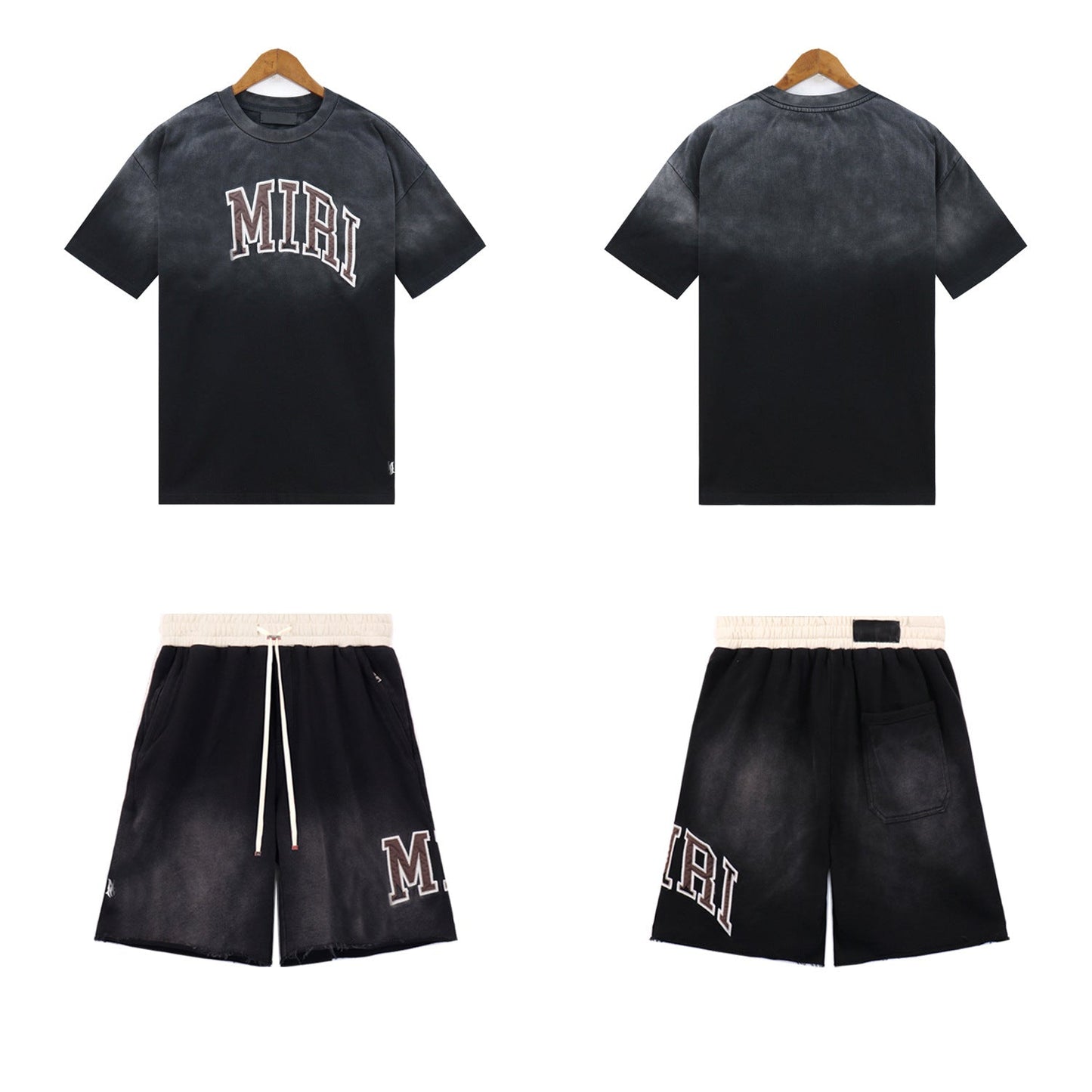 Ami Summer Washed and Worn Casual Letter American T-shirt Loose Men's and Women's Same Shorts Suit