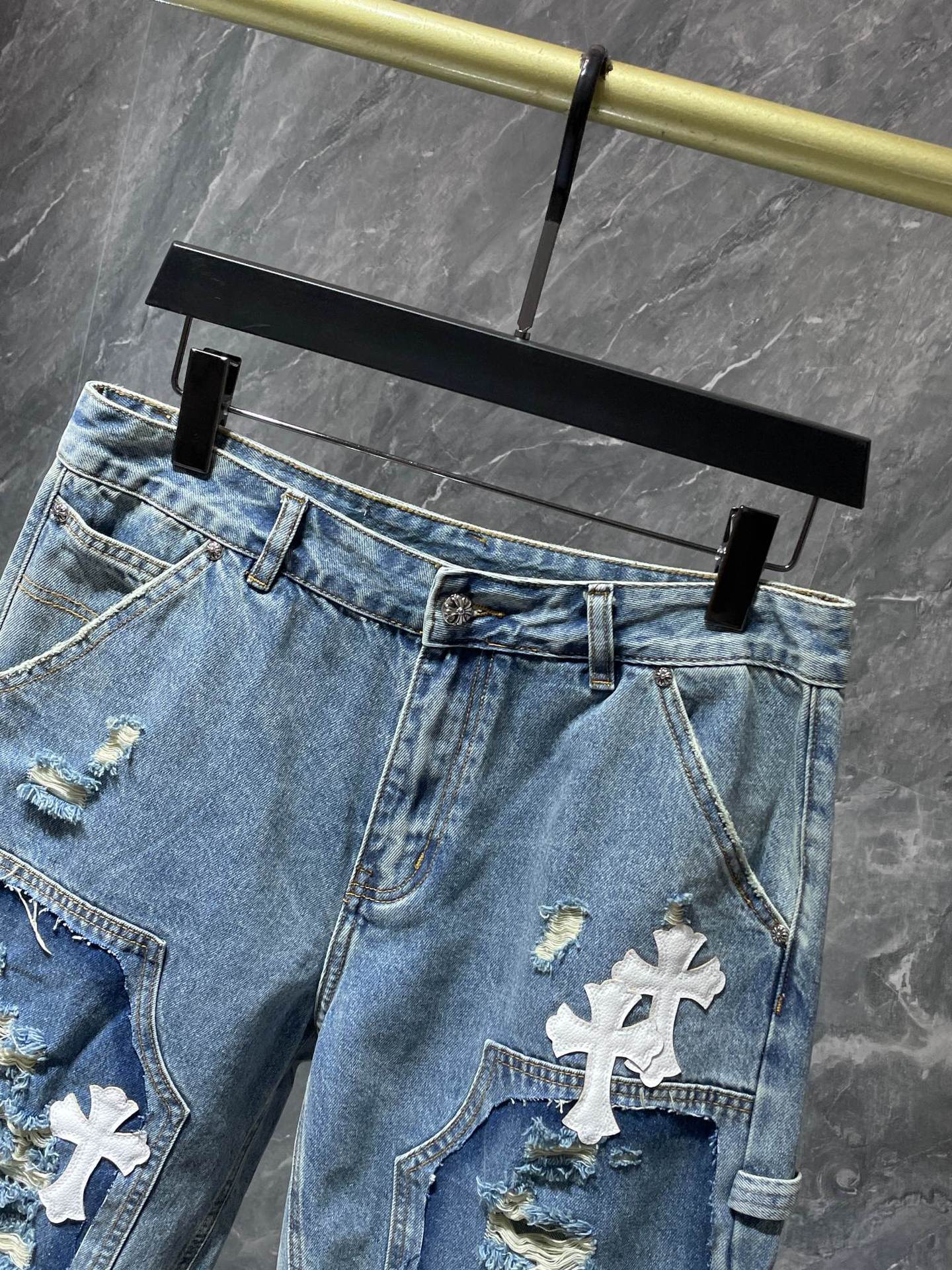 26ss Ch Heavy Industry Cross Patch Denim Shorts Couple Shorts