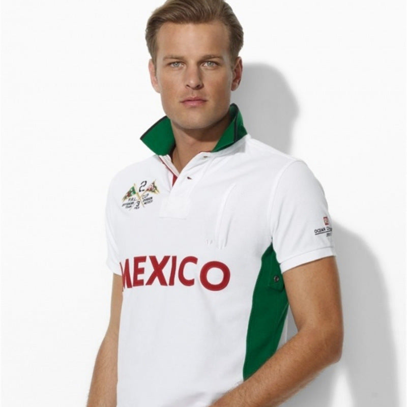 Summer POLO shirt, popular style with embroidered horse and sailboat design, casual plus-size top, T-shirt, short-sleeve polo