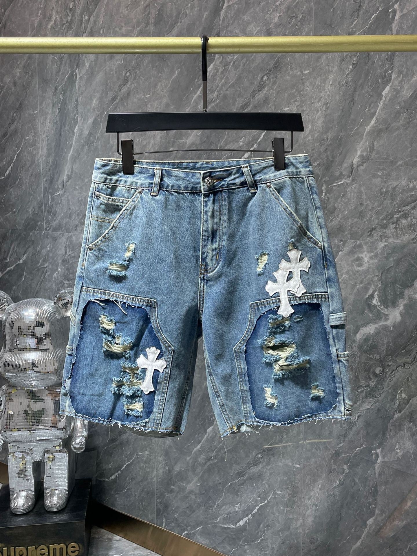 26ss Ch Heavy Industry Cross Patch Denim Shorts Couple Shorts