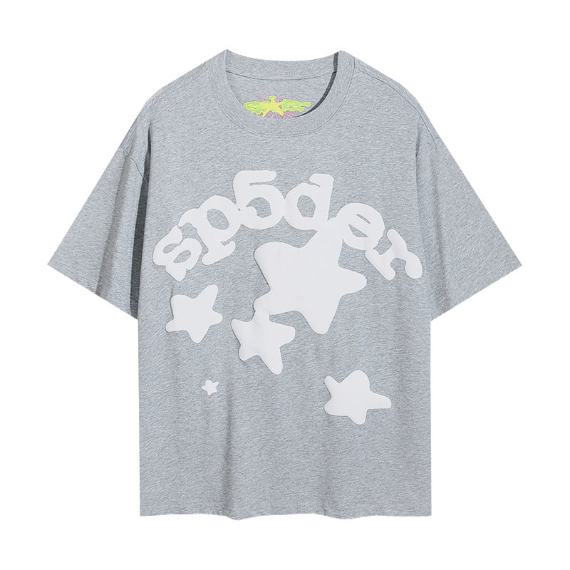 2025 New European and American Fashion Brand Male and Female Couples Wear plus Size Loose SP5-Der Spider Web Printed Short Sleeve T-shirt