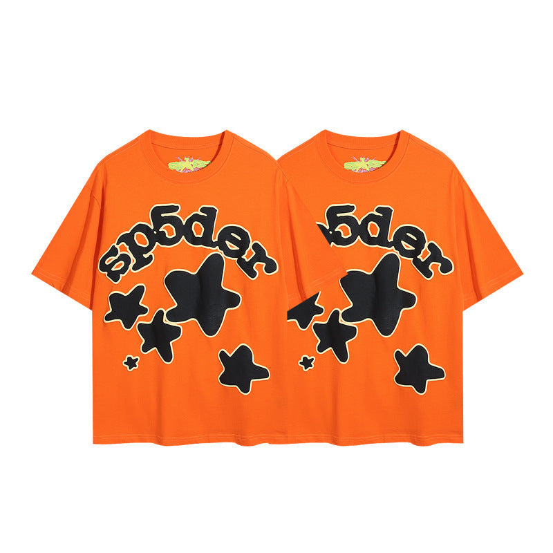 2025 New European and American Fashion Brand Male and Female Couples Wear plus Size Loose SP5-Der Spider Web Printed Short Sleeve T-shirt