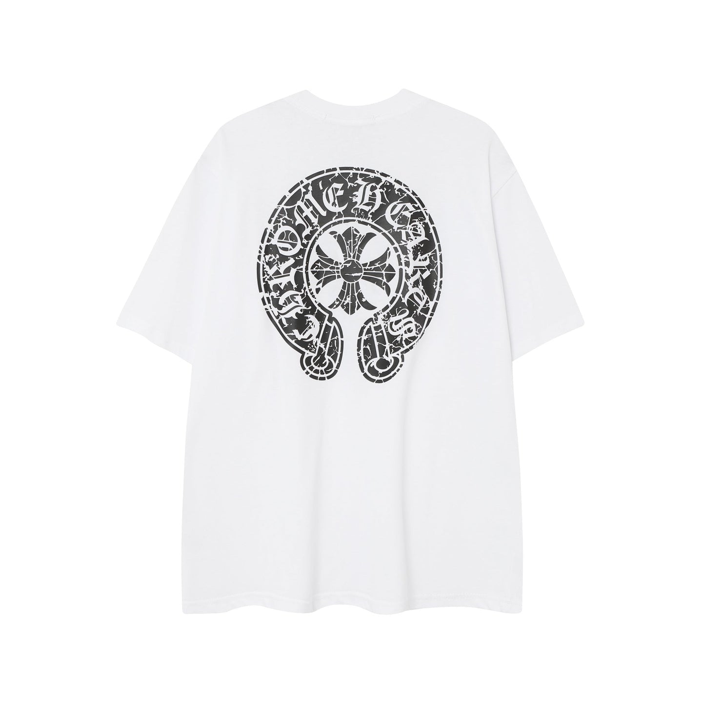 2025 New CHRM Heart Cross Sanskrit Patch Print Embroidery Loose Short Sleeve for Men and Women