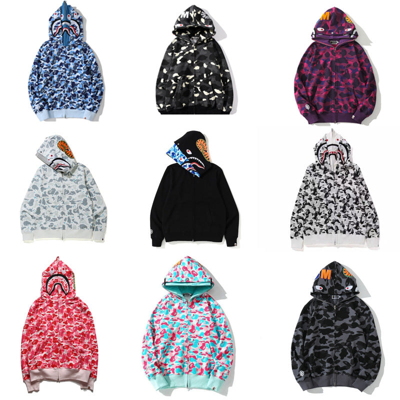 GMabcd Unisex Shark Camo Zip-Up Hoodie – Relaxed Streetwear Jacket – product view 1