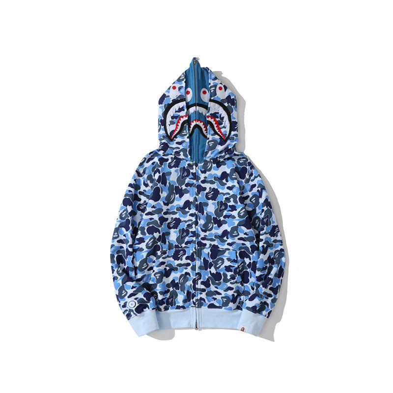 GMabcd Unisex Shark Camo Zip-Up Hoodie – Relaxed Streetwear Jacket – product view 2