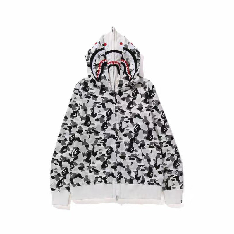 GMabcd Unisex Shark Camo Zip-Up Hoodie – Relaxed Streetwear Jacket – product view 3