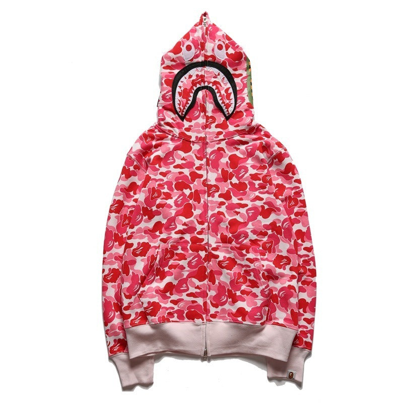 GMabcd Unisex Shark Camo Zip-Up Hoodie – Relaxed Streetwear Jacket – product view 4
