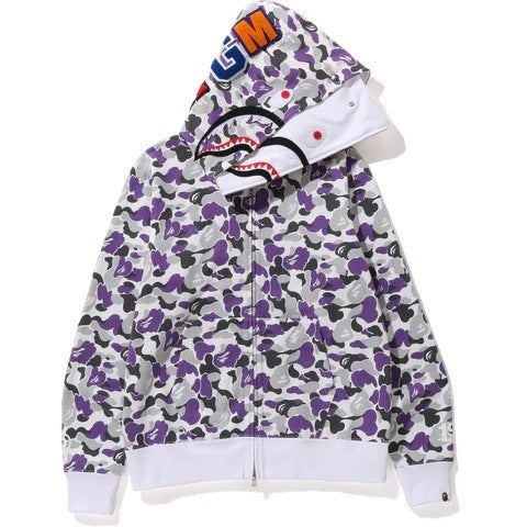 GMabcd Unisex Shark Camo Zip-Up Hoodie – Relaxed Streetwear Jacket – 6957 Purple