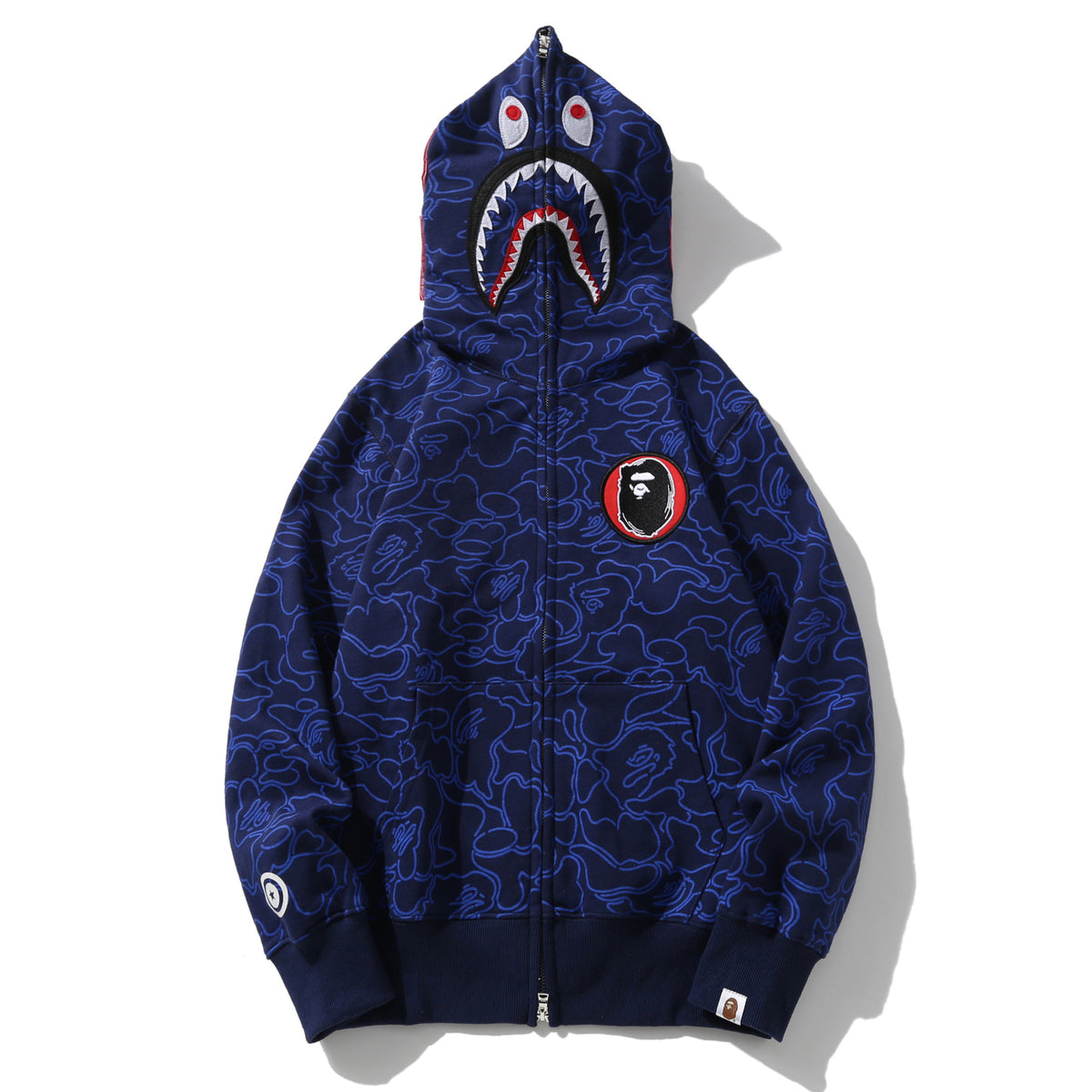GMabcd Unisex Shark Camo Zip-Up Hoodie – Relaxed Streetwear Jacket – 6830 Blue
